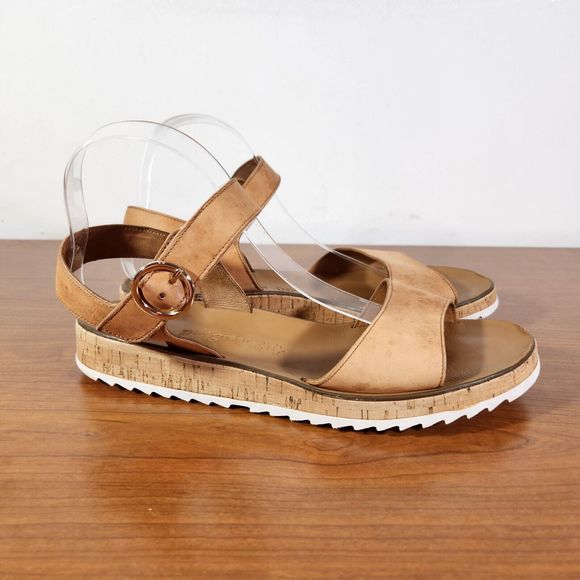 Paul Green Shoes Womens Size 7.5 UK  10 US Open Toe Leather Tan Sandal *FLAWS* - Picture 5 of 16